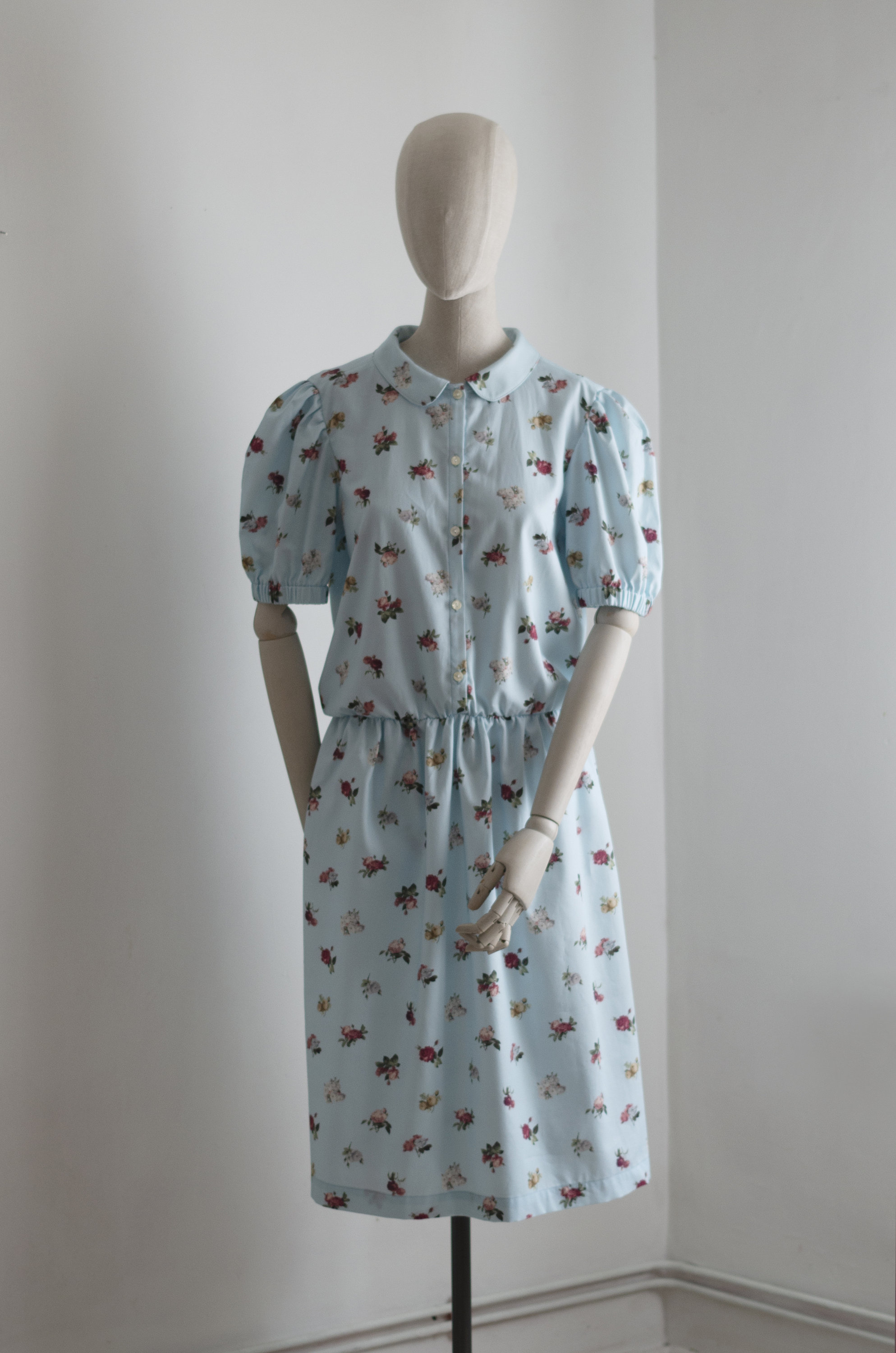 Lavender Winter Dress with Peter Pan Collar & Bow Button Detailing