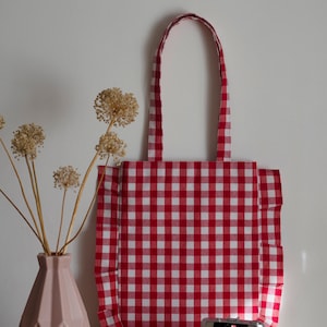 Gingham Totebag/Cotton Totebag/Bolso de mano con volantes hecho a mano/ Bolso de mano con volantes/Tote con volantes sostenible imagen 10