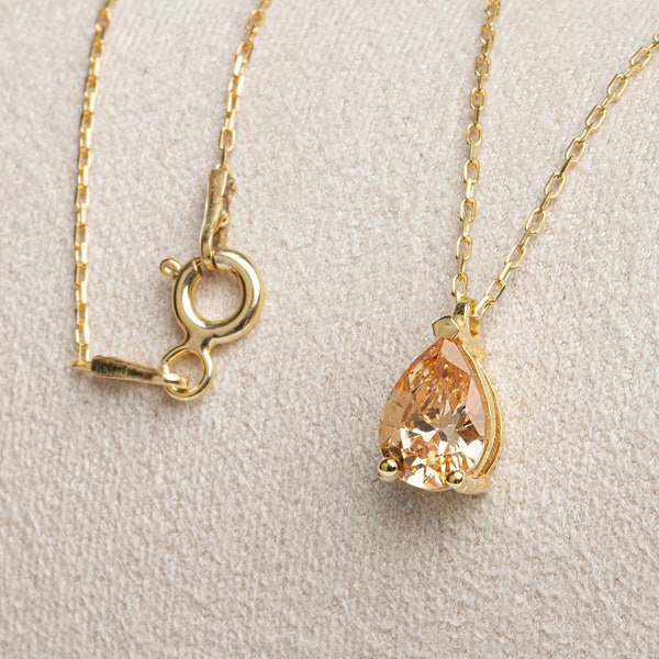 Citrine Drop Necklace 14K Solid Gold, Rain Drop - Aqua Drop Necklace, November Birthstone, Perfect Gift for Mother's Day - Girlfriend - Wife