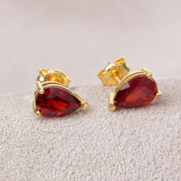 Drop Cut Garnet Earrings 14K Solid Gold, Birthstone Jewelery, Drop Earring, Perfect Gift for Mother's Day - Girlfriend - Wife