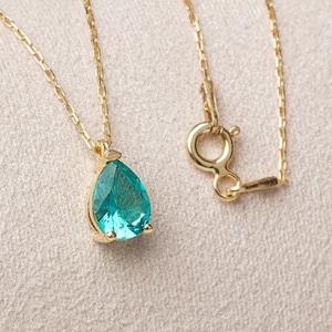 Aqua Green Topaz Drop Necklace 14K Solid Gold, Rain Drop - Aqua Drop Necklace, Perfect Gift for Mother's Day - Girlfriend - Wife