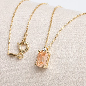 Citrine Real Diamond Rectangle Necklace, Solitaire 14K Solid Gold Necklace, November Birthstone Jewelry, Gift for Anniversary or Christmas