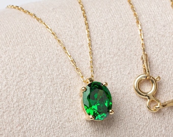 Oval Cut Emerald Necklace 14K Solid Gold, May Birthstone Necklace, Gift for Mother&#39;s Day or Christmas, Graduation or Anniversary Jewelry