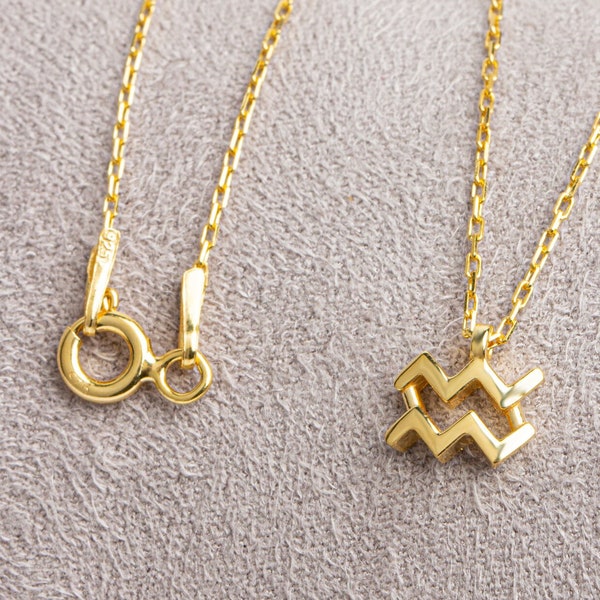 Wassermann Sternzeichen Kette 585er Gelbgold, Minimalistische Horoskopkette, Perfektes Geschenk für Muttertag - Freundin - Frau