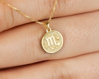 Scorpio Sign Necklace 14k Solid Gold, Minimalist Zodiac Horoscope Necklace, Perfect Gift for Mother's Day - Girlfriend - Wife