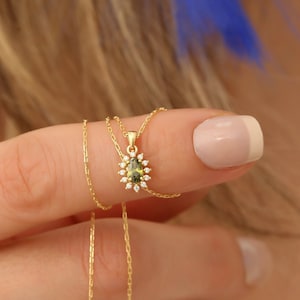Oval Peridot Real Diamond Necklace 14K Solid Gold, August Birthstone Pendant, Perfect Gift for Christmas and Anniversary, Woman&#39;s Jewelry