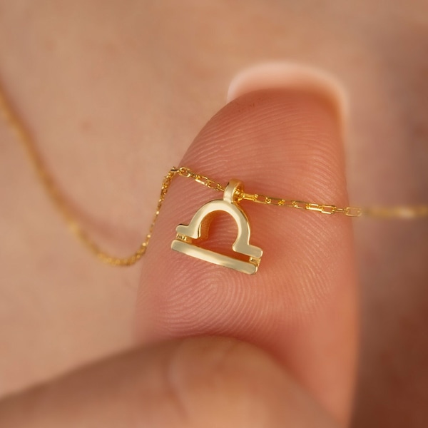 Waage Sternzeichen Halskette 585er Gold, Horoskop Halskette, Perfektes Geschenk für Muttertag - Freundin - Frau