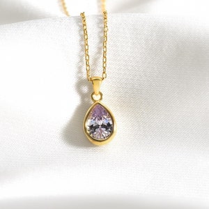 Alexandrite Teardrop Pendant: 14K Solid Gold June Birthstone Necklace
