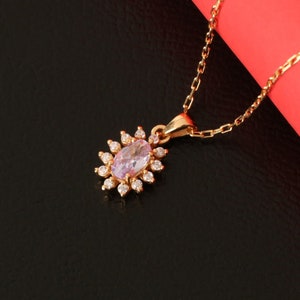 Alexandrite Oval Real Diamond Necklace 14K Solid Gold, June Birthstone Pendant, Perfect Gift for Christmas and Woman&#39;s, Graduation Jewelry