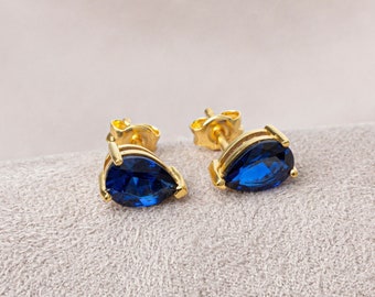 Drop Cut Sapphire Earrings 14K Solid Gold, September Birthstone Jewelery,  Perfect Gift for Mother's Day - Girlfriend - Wife