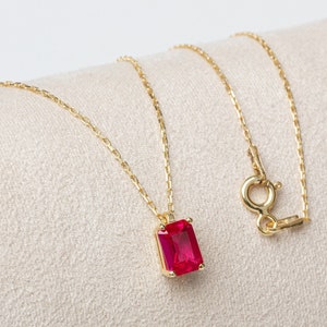 Rectangle Ruby Necklace 14K Solid Gold, July Birthstone Necklace, Personalized Pendant, Perfect Gift for Mother's Day - Girlfriend - Wife