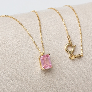 Rectangle Pink Tourmaline Necklace 14K Solid Gold, October Birthstone Necklace, Perfect Gift for Mother's Day - Girlfriend - Wife