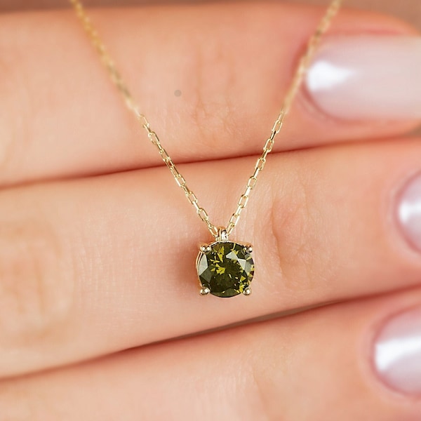 Round Peridot Necklace 14K Solid Gold, August Birthstone Necklace, Perfect Gift for Mother's Day - Girlfriend - Wife