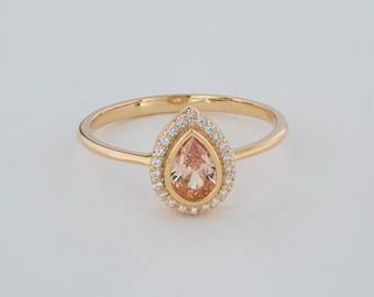 Citrine Teardrop Ring, 14K 10K 8K Solid Gold Real Diamond Bezel, November Birthstone