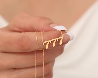 Angel Numbers Necklace 14K Solid Gold, Personalized Gift for Mother's Day - Girlfriend - Wife, Luck Number Chain Necklace, 111,222,333,444