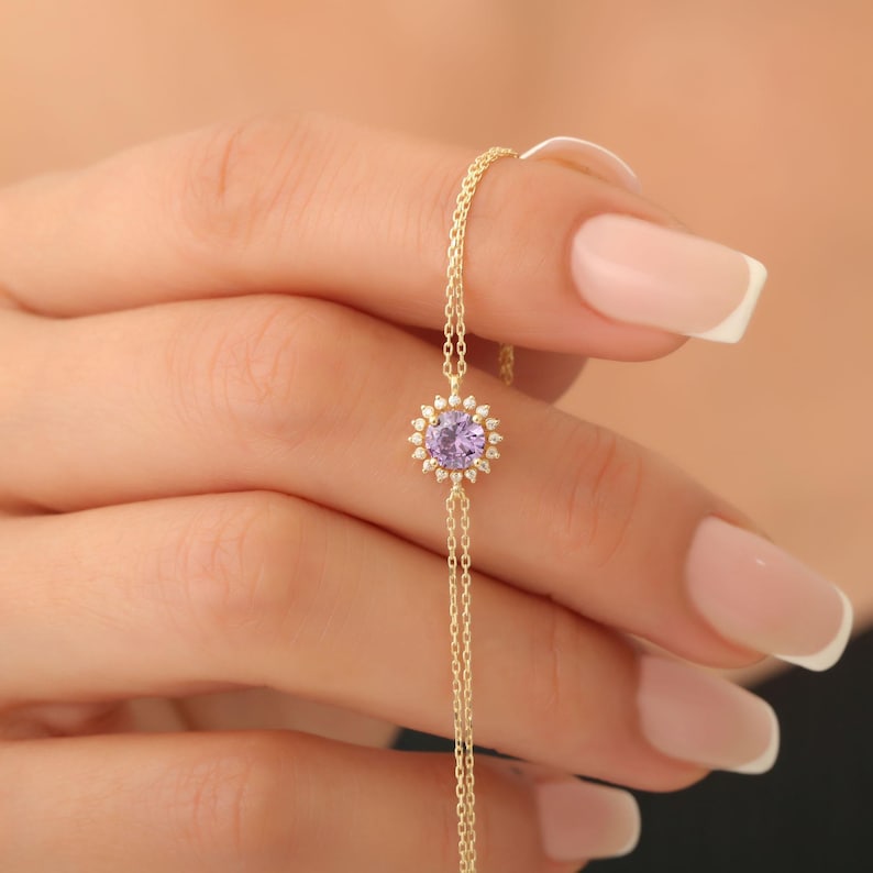 Amethyst bracelets - Choice of yellow gold, white gold or rose gold 8k through 14k amethyst bracelet.