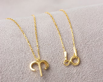 Aries Zodiac Necklace, Minimalist Horoscope Pendant, 14K 10K 8K Solid Gold