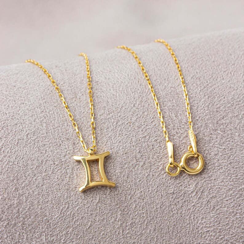 14k Solid Gold Gemini Sign Necklacegemini Zodiac Sign Etsy