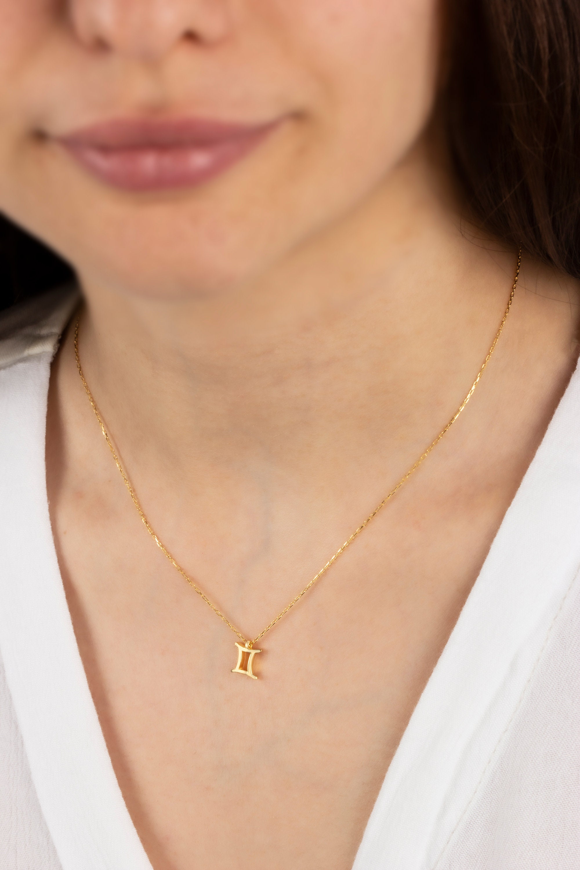14k Solid Gold Gemini Sign Necklacegemini Zodiac Sign Etsy