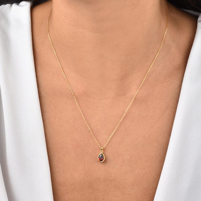 Drop 14K Solid Gold Pendant, Bezel Teardrop Style Necklace