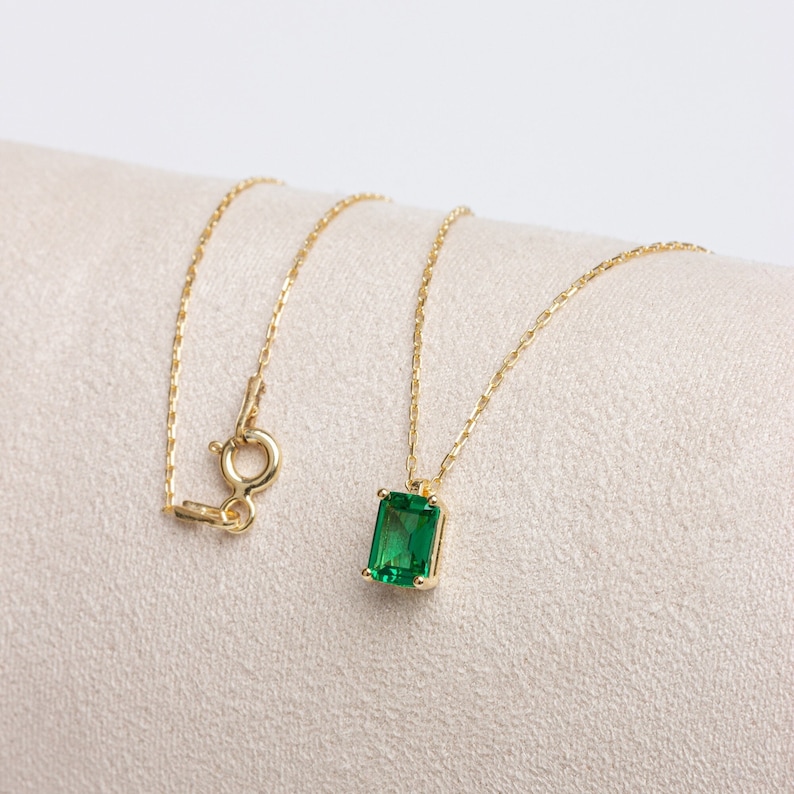 Rectangle 14K Solid Gold Emerald Necklace 14K Solid Gold Etsy