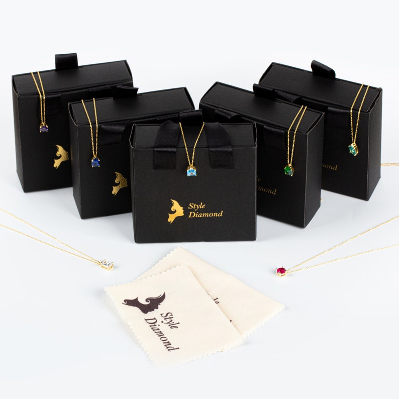 Round Emerald 14K Solid Gold Necklace Surrounded by Real Diamonds, May