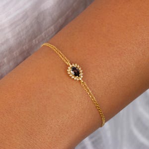 Smoky Quartz Real Diamond Surrounded Drop Cut Bracelet, Quartz Jewelry, Handmade Elegant 14K Solid Gold Bracelet, Christmas - Birthday Gift
