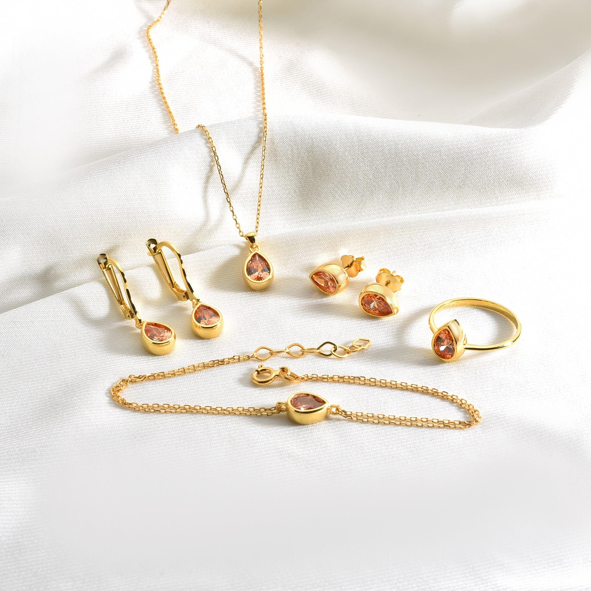 14K Solid Gold Drop Citrine Bezel Bracelet, November Birthstone ...