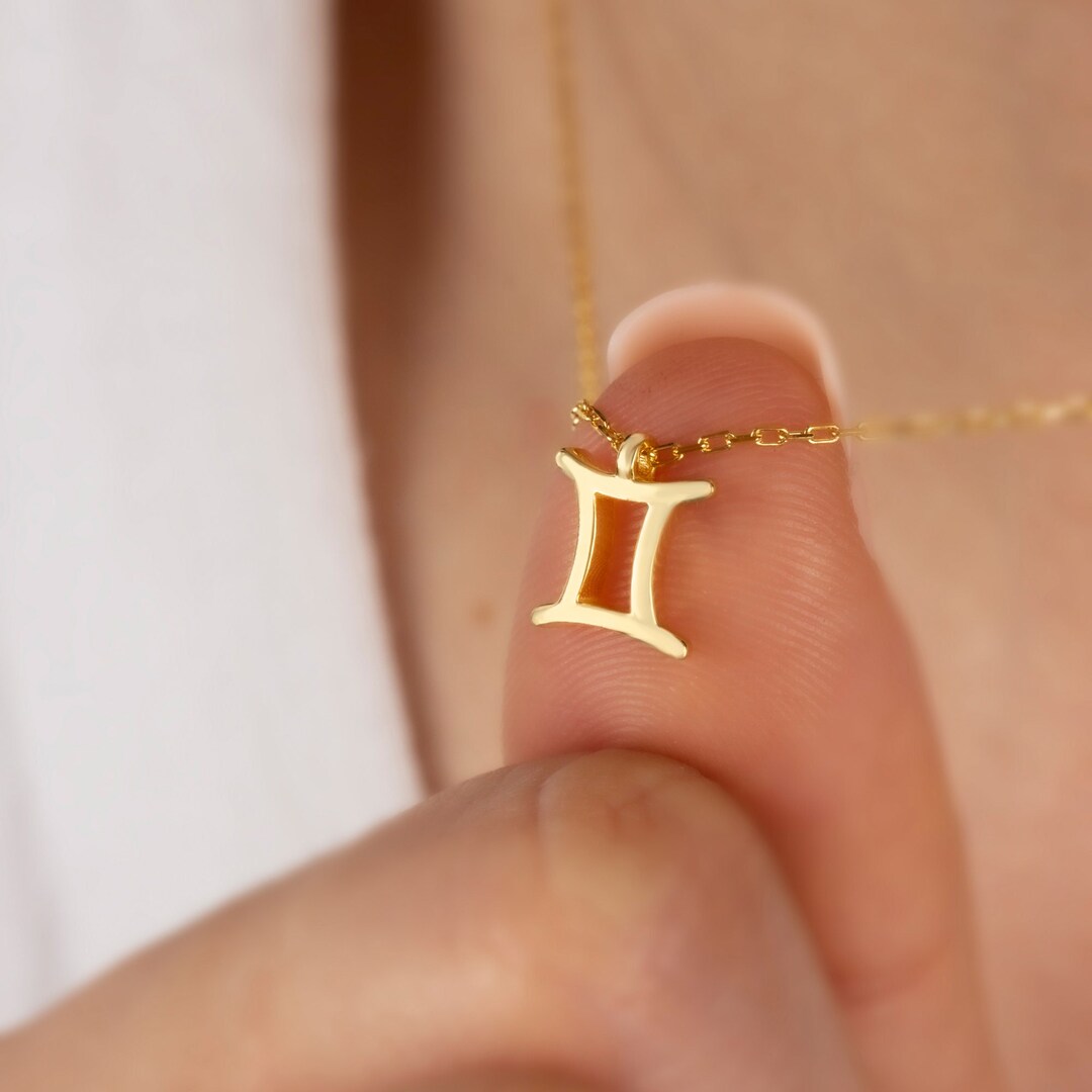 14k Solid Gold Gemini Sign Necklace,gemini Zodiac Sign Necklace, Birthday Gift,minimalist