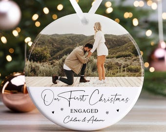 Personalised Engagement Bauble | First Christmas Engaged Bauble, 1st Christmas Engaged Gift, First Christmas Keepsake, Photo Upload