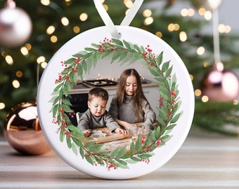 Personalised Christmas Ornament | Custom Photo Christmas Bauble, Personalised Christmas Decoration, Family Christmas | Holly Wreath