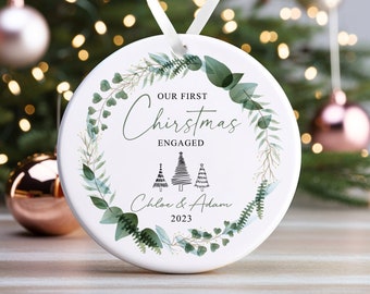 Personalised Engagement Bauble | First Christmas Engaged Bauble | 1st Christmas Engaged Gift | First Christmas Engagement Keepsake - Floral