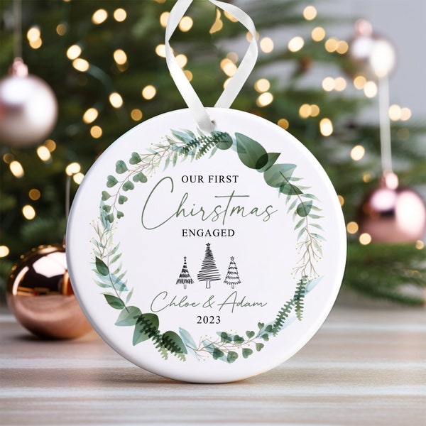 Personalised Engagement Bauble | First Christmas Engaged Bauble | 1st Christmas Engaged Gift | First Christmas Engagement Keepsake - Floral