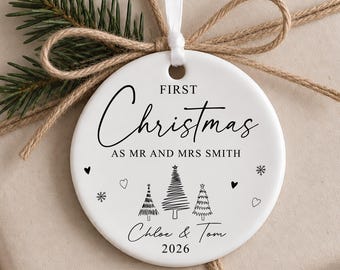 Personalised 1st Christmas as Mr and Mrs Bauble | First Christmas as Mr and Mrs Bauble,  Newlywed Bauble, 1st Christmas Married Bauble
