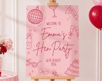 Personalised Hen Party Welcome Sign | Bridal Shower Board, Custom Hen Do Sign, Hen Weekend Poster