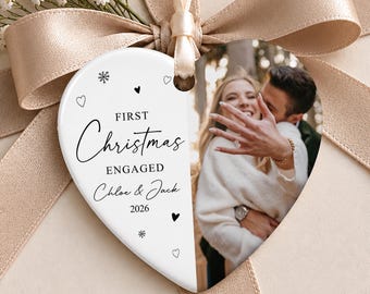 Personalised Engagement Bauble | Heart Ceramic | First Christmas Engaged Bauble, 1st Christmas Engaged Gift, First Christmas Keepsake, Photo