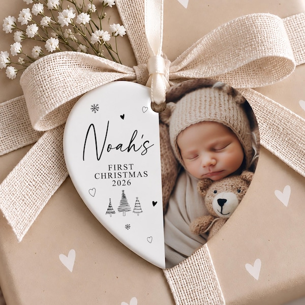 Personalised Baby's 1st Christmas Bauble | Ceramic Heart Photo | First Christmas Decoration, Baby Ornament,