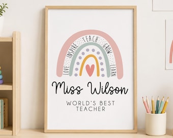 Impression personnalisée de l'enseignant | Cadeau de remerciement personnalisé pour professeur, cadeau pour professeur, cadeau de fin d'année, cadeau pour professeur, meilleur professeur du monde