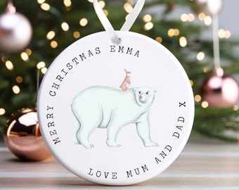 Personalised Christmas Ornament | Custom Christmas Bauble, Personalised Christmas Decoration | Name and Message | Bauble Gift, Polar Bear