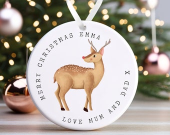 Personalised Christmas Ornament | Custom Christmas Bauble, Personalised Christmas Decoration, Name and Message | Bauble Gift, Drawn Reindeer