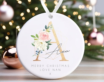 Personalised Christmas Ornament | Custom Christmas Bauble, Personalised Christmas Decoration | Name and Message | Bauble Gift, Floral
