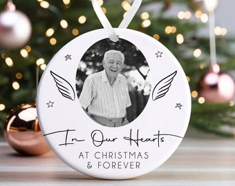 Memorial Christmas Bauble | Memory Ornament | Memorial Keepsake Christmas Bauble | Memorial Photo Ceramic Christmas Bauble - Angel Wings