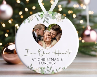 Memorial Christmas Bauble | Memory Ornament | Memorial Keepsake Christmas Bauble | Memorial Photo Ceramic Bauble - Floral In Our Hearts