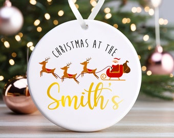 パーソナライズされた家族向けクリスマスオーナメント | カスタムクリスマスボール、パーソナライズされたクリスマスデコレーション、家族向けクリスマス | サンタそり