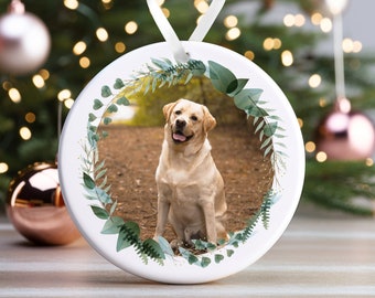 Dog Memorial Christmas Bauble | Pet Memory Ornament | Cat Memorial Keepsake Bauble | Pet Loss Christmas, Pet Loss Gift, Floral Photo Wreath