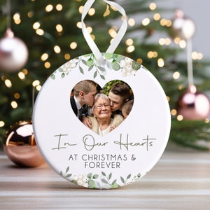 Memorial Christmas Bauble | Memory Ornament | Memorial Keepsake Christmas Bauble | Memorial Photo Ceramic Bauble - Floral In Our Hearts