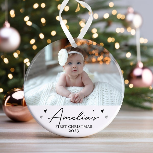 Première boule de Noël personnalisée pour bébé | 1ère boule de Noël pour bébé | 1er cadeau de Noël de bébé | 1ère décoration de Noël - Téléchargement de photos