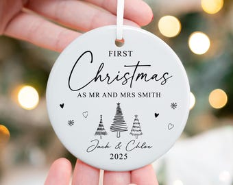 Personalised 1st Christmas as Mr and Mrs Bauble | First Christmas as Mr and Mrs Bauble,  Newlywed Bauble, 1st Christmas Married Bauble