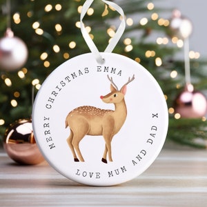 Personalised Christmas Ornament | Custom Christmas Bauble, Personalised Christmas Decoration, Name and Message | Bauble Gift, Drawn Reindeer