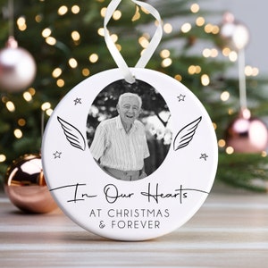 Memorial Christmas Bauble | Memory Ornament | Memorial Keepsake Christmas Bauble | Memorial Photo Ceramic Christmas Bauble - Angel Wings